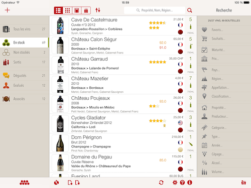 liste des vins format iPad