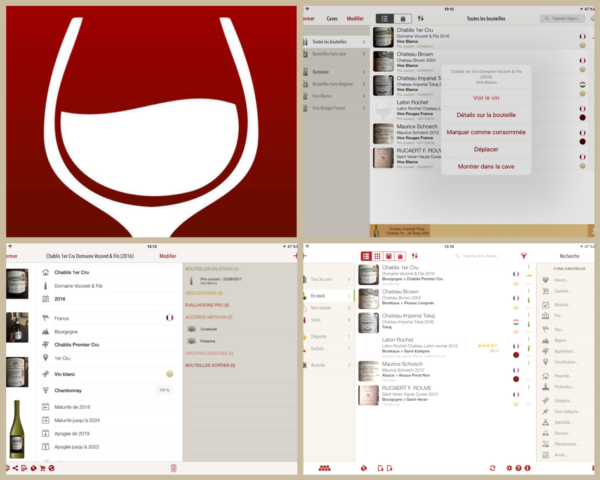 Exemples d'écrans VinoCell sur iPad