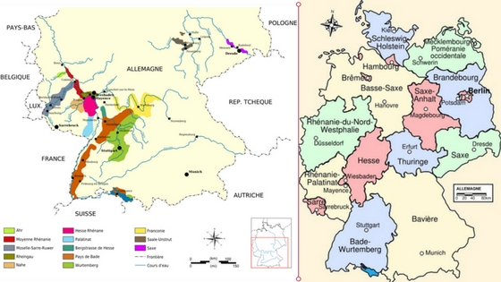 Cartes des vignobles et landers allemands