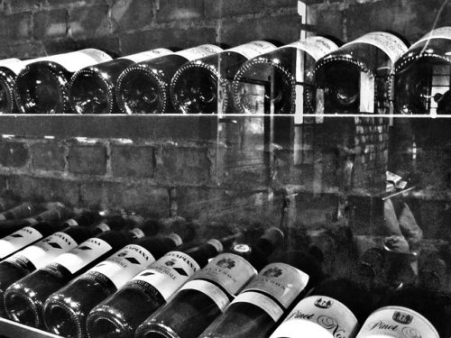 Vins dans une cave vitrée