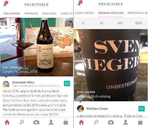 Accueil de dl'app vin Delectable