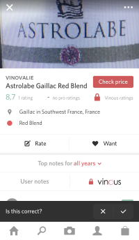 Fiche vin de l'application Delectable