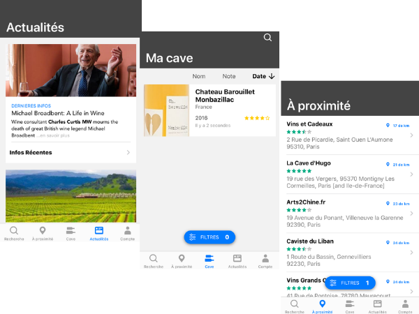 fonctionnalités de Wine-searcher application mobile pour le vin