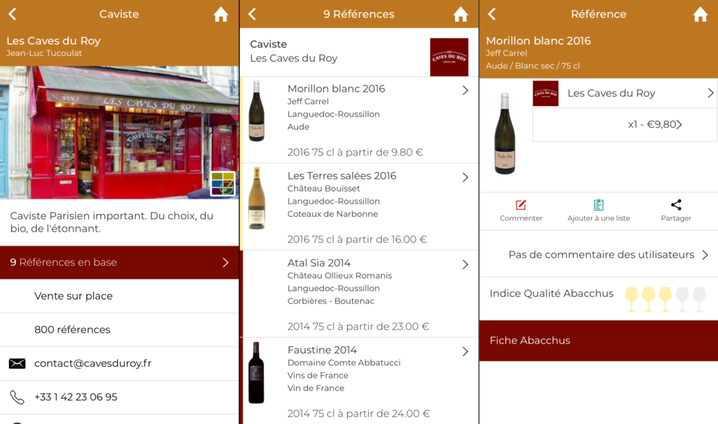 liste des cavistes sur l'app mobile abacchus