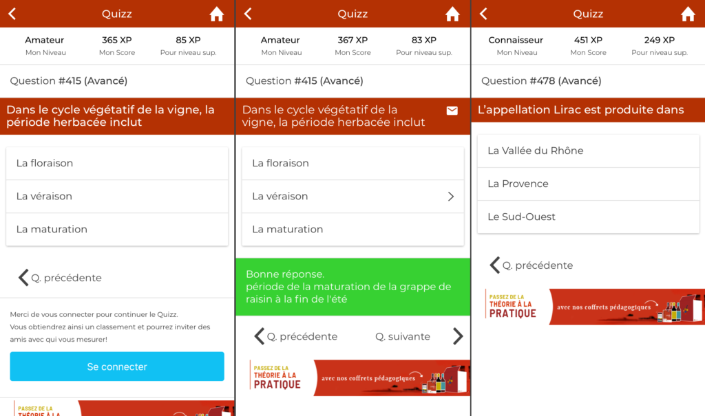 application mobile quizz sur le vin abacchus