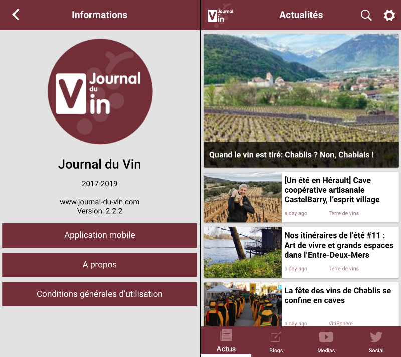 présentation de l'application mobile sur le journal du vin