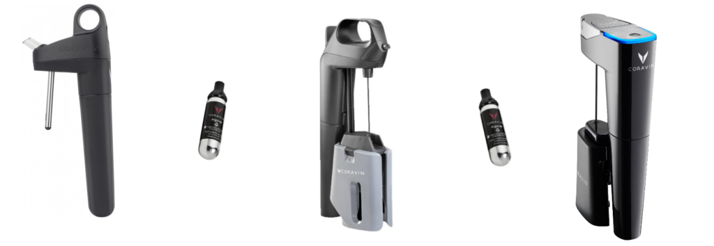 trois modèle differents de Coravin : Pivot, Limitless Three, Limitless Eleven