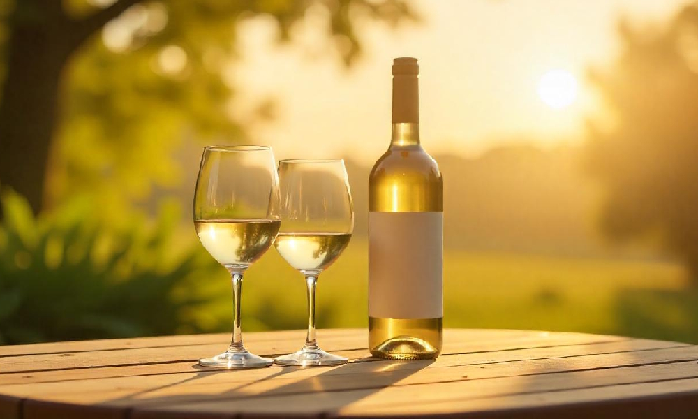 deux verres et une bouteille sur une table au léver du jour