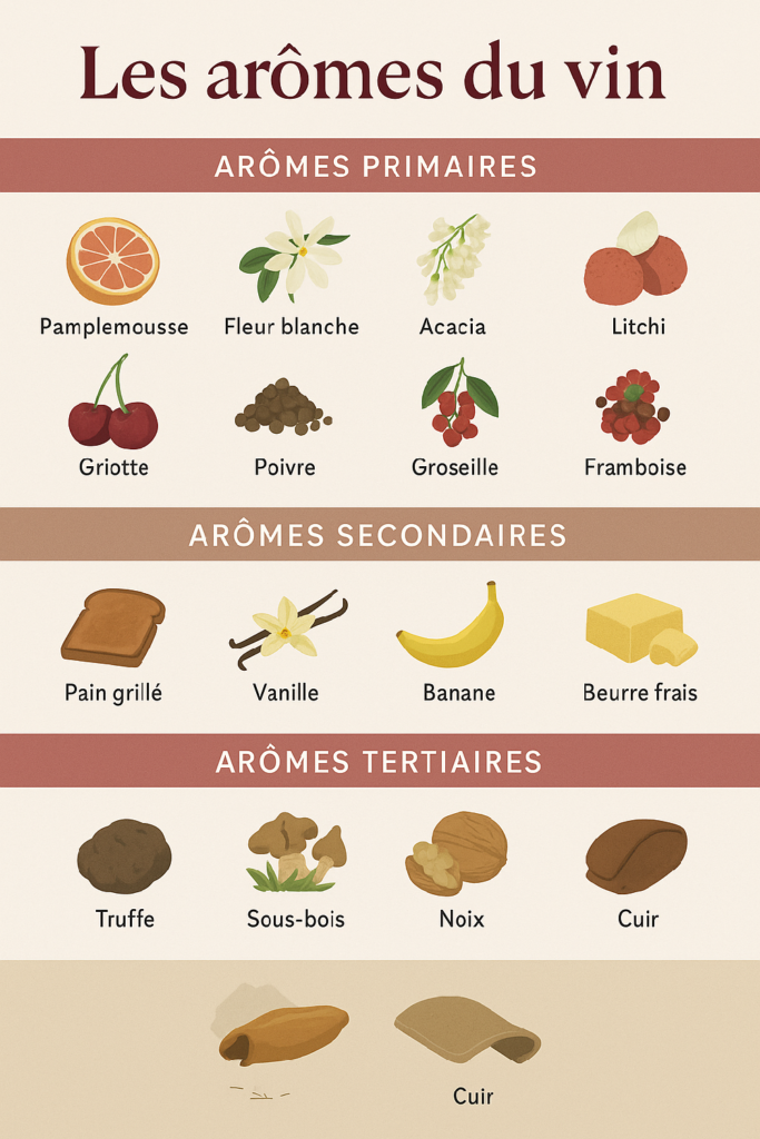 une infographie qui reprends les différents arômes du vin.